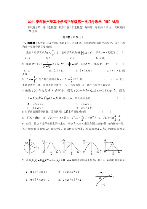 《精编》浙江省杭州学军中学高三数学第一次月考试题 理 新人教A版.doc