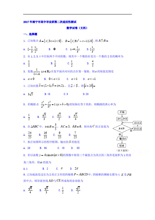 广西南宁市届高三第二次适应性考试数学文试卷Word版含答案