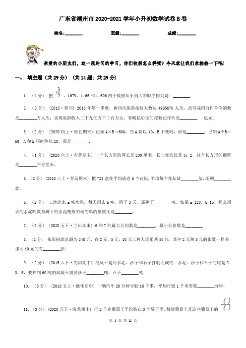 广东省潮州市2020-2021学年小升初数学试卷B卷