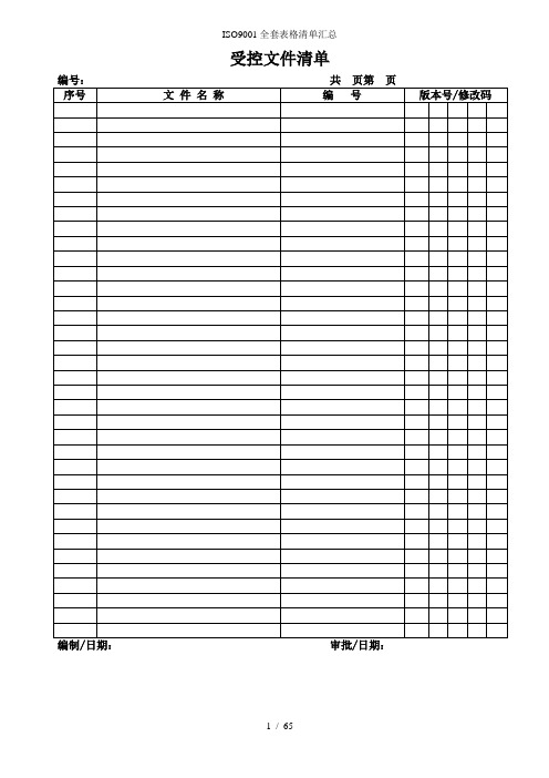 ISO9001全套表格清单汇总