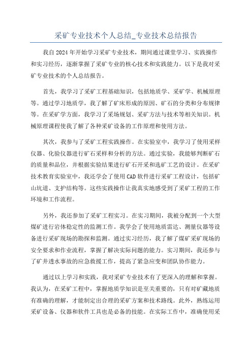 采矿专业技术个人总结_专业技术总结报告