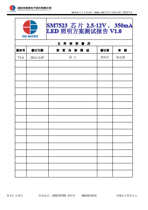 SM7523芯片2.5-12V、350mALED照明方案测试报告V1.0