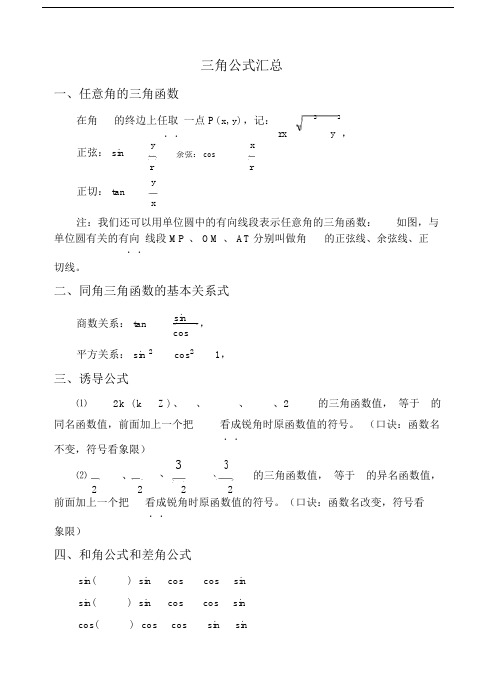 高中数学_三角函数公式大全全部覆盖.doc