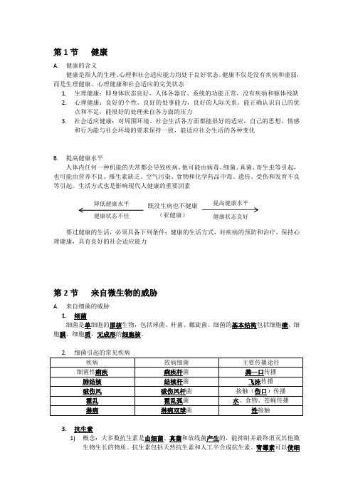 浙教版九年级下册科学   第3章   人的健康   知识点