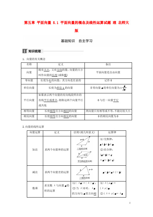 2018版高考数学大一轮复习第五章平面向量5.1平面向量的概念及线性运算试题理