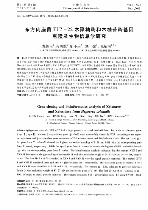 东方肉座菌EU7—22木聚糖酶和木糖苷酶基因克隆及生物信息学研究