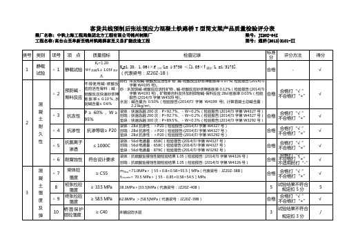 客货共线预制后张法预应力混凝土铁路桥T型简支梁产品质量检验评分表