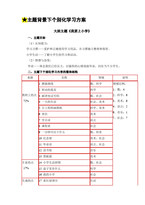 ★主题背景下个别化学习方案《我要上小学》