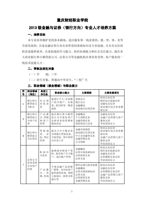 金融与证券(银行方向)专业人才培养方案