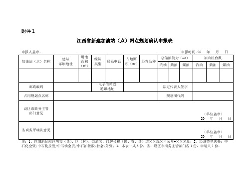 江西省新建加油站(点)网点规划确认申报表