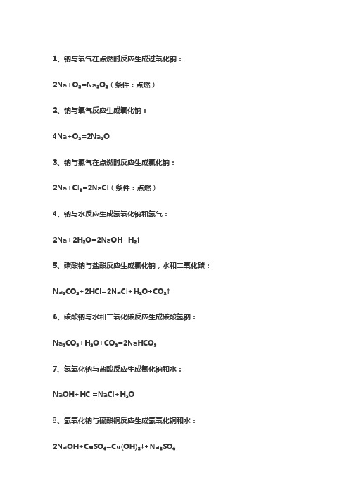 九年级化学必背化学方程式