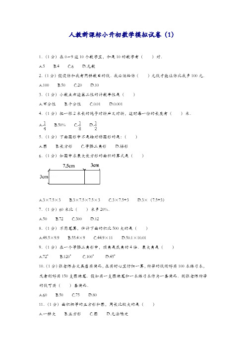 最新人教新课标小升初数学模拟测试卷 (10套含答案)