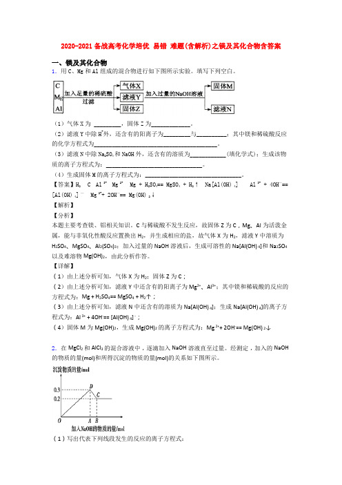 2020-2021备战高考化学培优 易错 难题(含解析)之镁及其化合物含答案