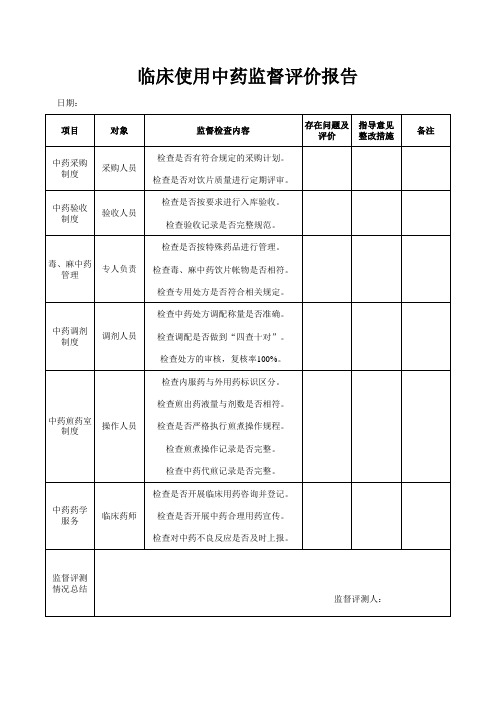 临床使用中药监督评价报告