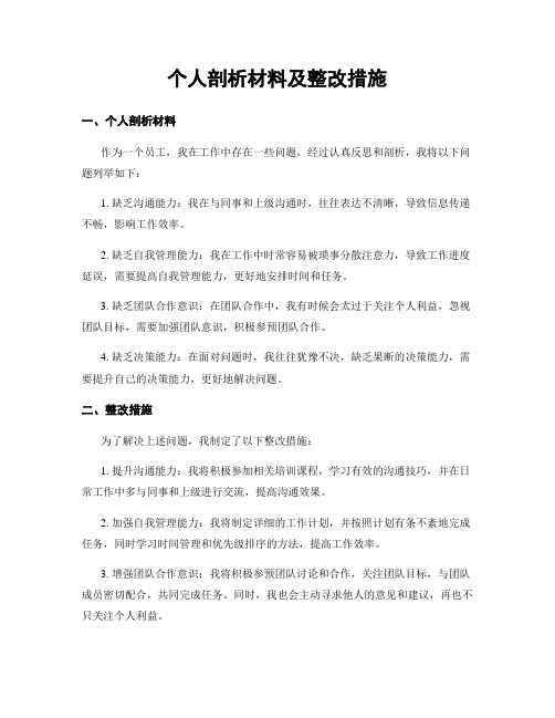 个人剖析材料及整改措施