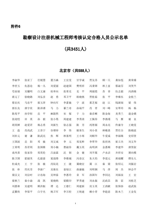 勘察设计注册机械工程师考核认定合格人员公示名单