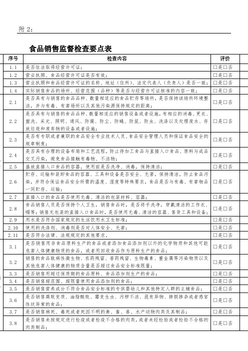 食品销售监督检查要点表