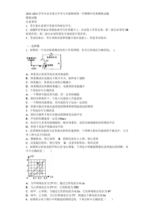 2023-2024学年兴安市重点中学九年级物理第一学期期中经典模拟试题含解析