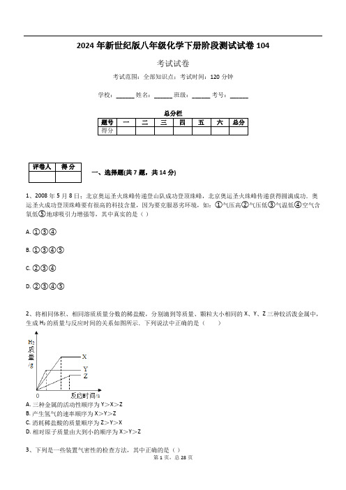 2024年新世纪版八年级化学下册阶段测试试卷104