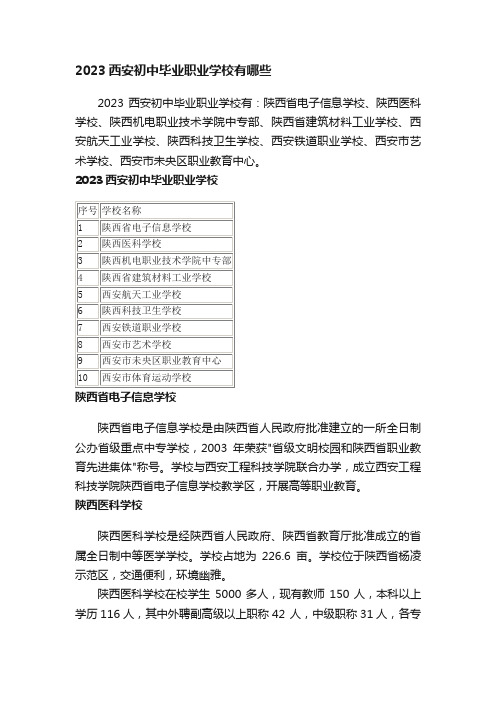 2023西安初中毕业职业学校有哪些