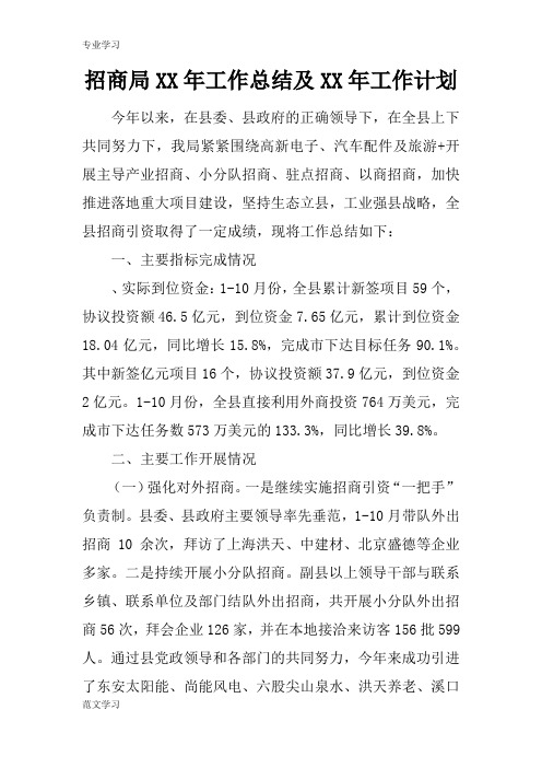 【教育学习文章】招商局XX年工作总结及XX年工作计划_1