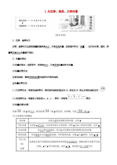 2017_2018学年高中数学第二章平面向量1从位移速度力到向量教学案北师大版必修4