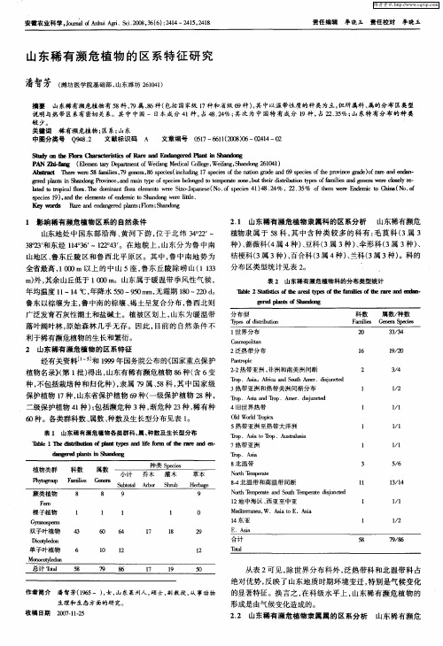 山东稀有濒危植物的区系特征研究