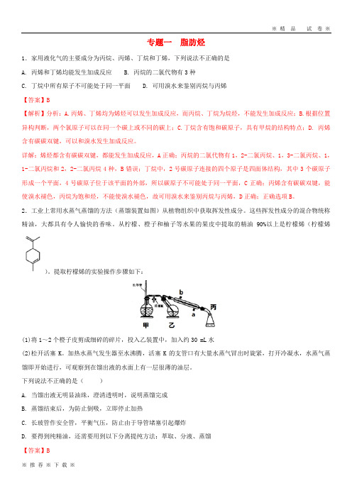 (精品人教)2020年高考化学一轮复习 有机合成 专题01 脂肪烃练习