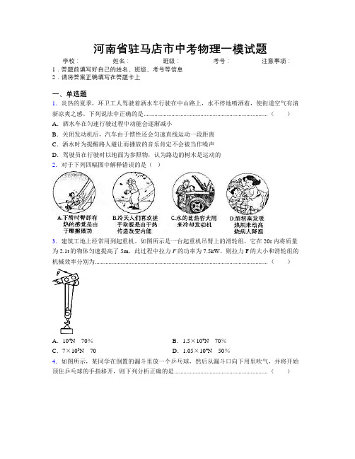 最新河南省驻马店市中考物理一模试题附解析