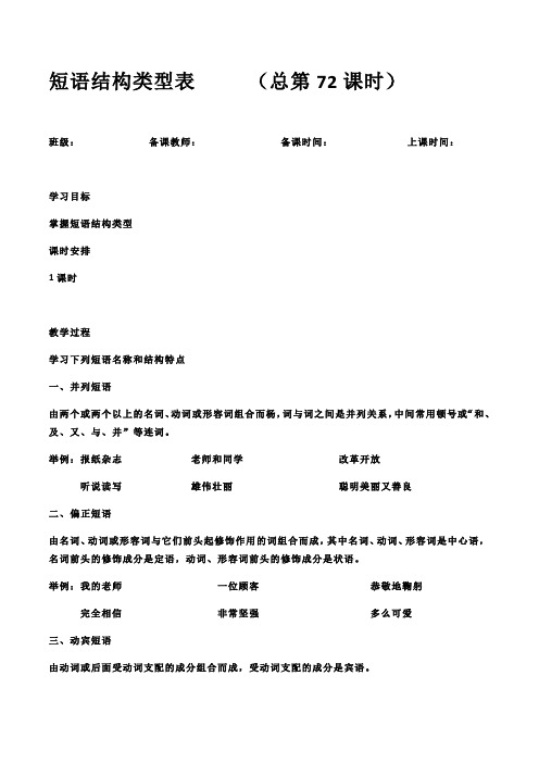 语文人教版八年级下册短语结构类型