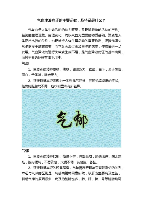 气血津液病证的主要证候，及特征是什么？