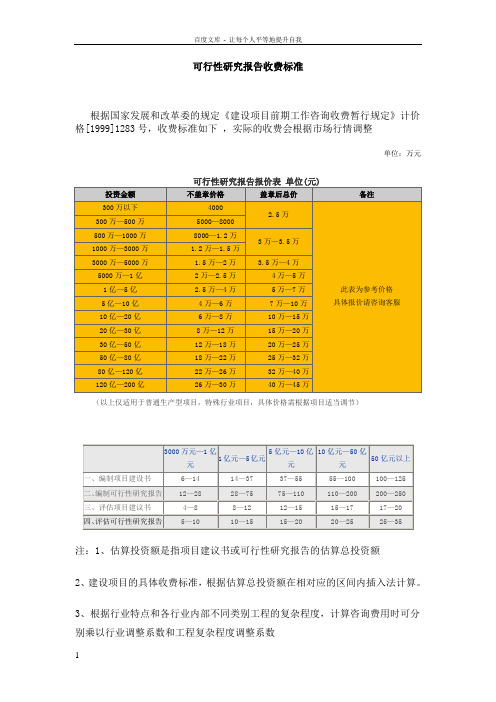 国家发改委规定的可行性研究报告收费标准