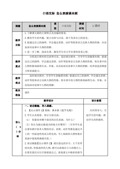 2020年人教部编版五年级语文下册口语交际：怎么表演课本剧教案-推荐