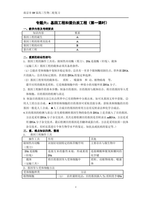 专题六基因工程和蛋白质工程(第一课时).