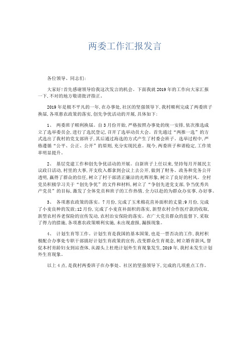 总结报告-两委工作汇报发言 精品