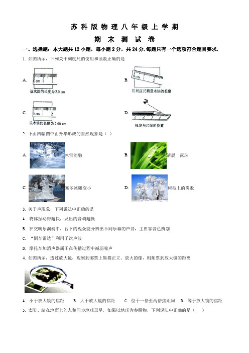 苏科版物理八年级上册《期末考试试卷》(含答案解析)