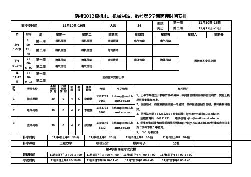 函授2013级机电、机械制造、数控第5学期面授时间安排