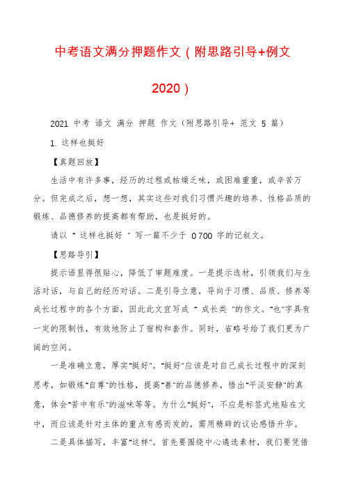 中考语文满分押题作文（附思路引导+例文2020）