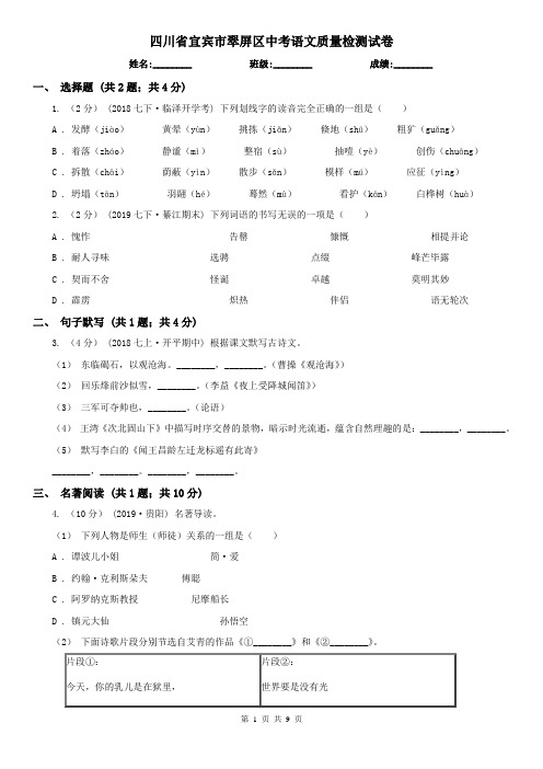 四川省宜宾市翠屏区中考语文质量检测试卷