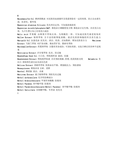 500种化妆品原料 中英文名称对照