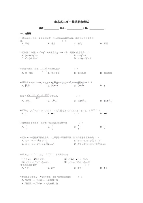 山东高二高中数学期末考试带答案解析
