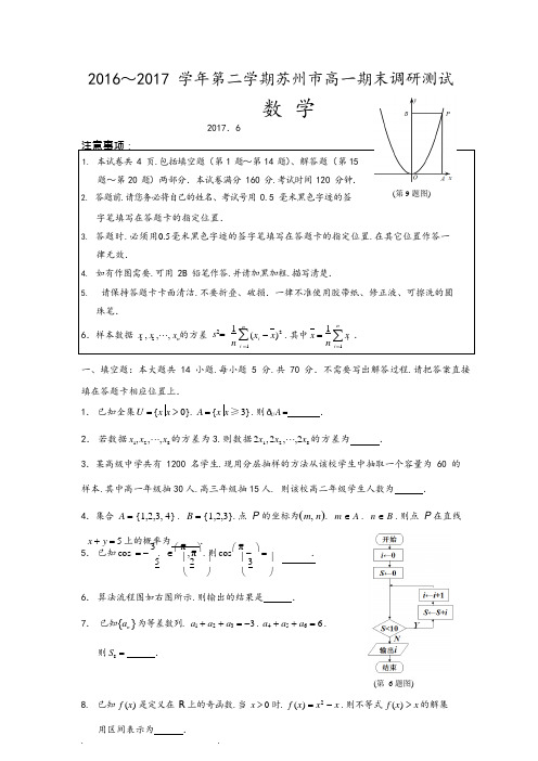 (完整)江苏省苏州市2016_2017高一下学期数学期末试卷含答案,推荐文档