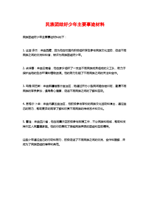 民族团结好少年主要事迹材料