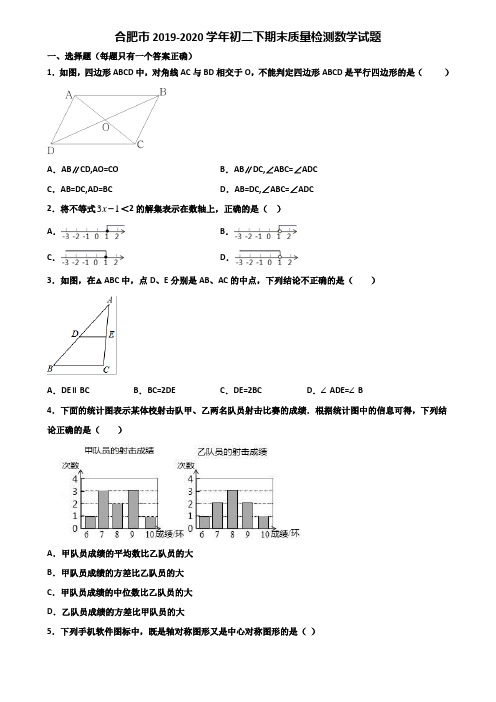 合肥市2019-2020学年初二下期末质量检测数学试题含解析