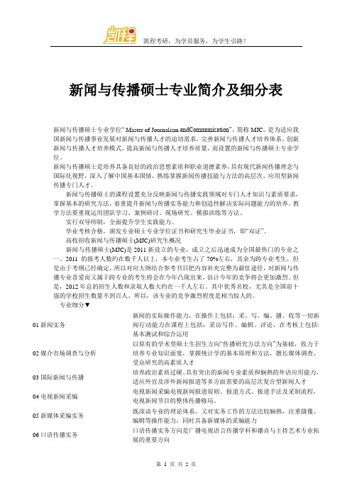 新闻与传播硕士专业简介及细分表