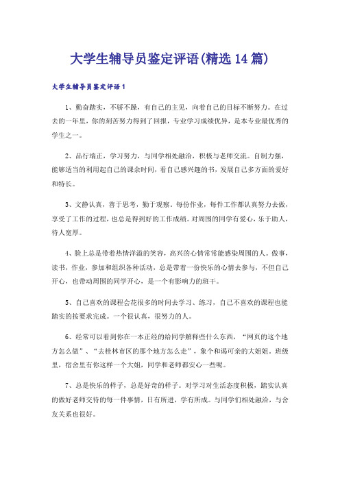 大学生辅导员鉴定评语(精选14篇)