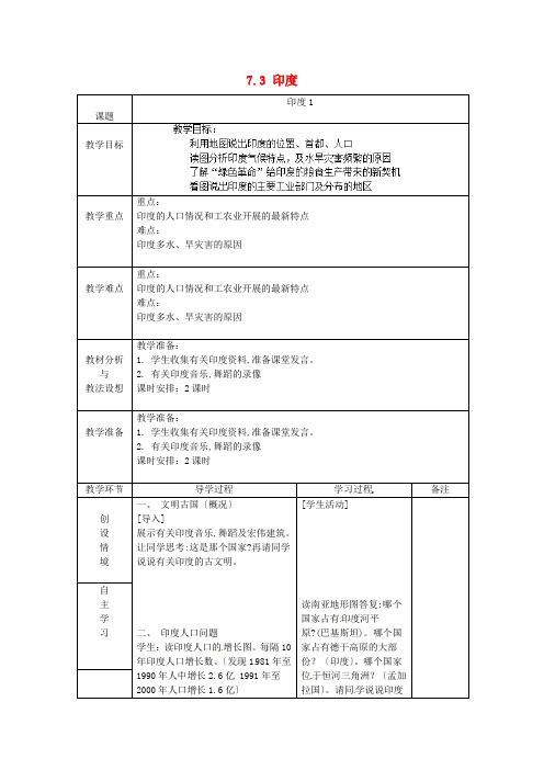 《印度》word教案 (公开课一等奖)2020年人教版地理 (21)