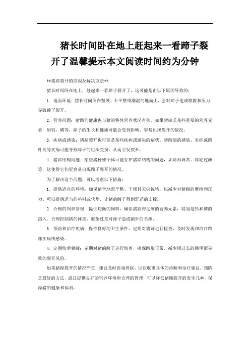 猪长时间卧在地上赶起来一看蹄子裂开了温馨提示本文阅读时间约为分钟