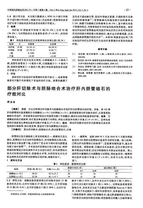 部分肝切除术与胆肠吻合术治疗肝内胆管结石的疗效对比