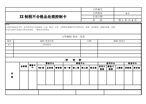 制程不合格品处理控制卡(钣金五金行业)